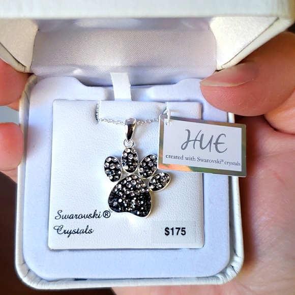 💥 Sterling Silver Crystal Paw Print Pendant Necklace - Picture 5 of 5